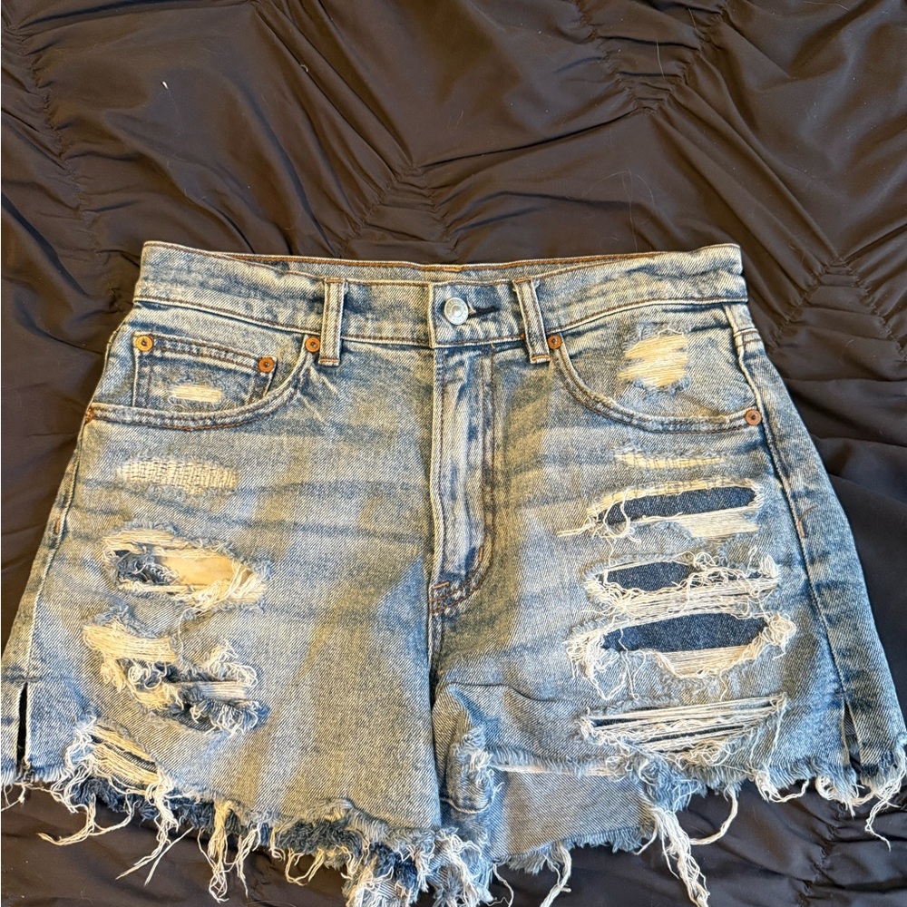 American Eagle Outfitters Light Blue Distressed Jean Shorts